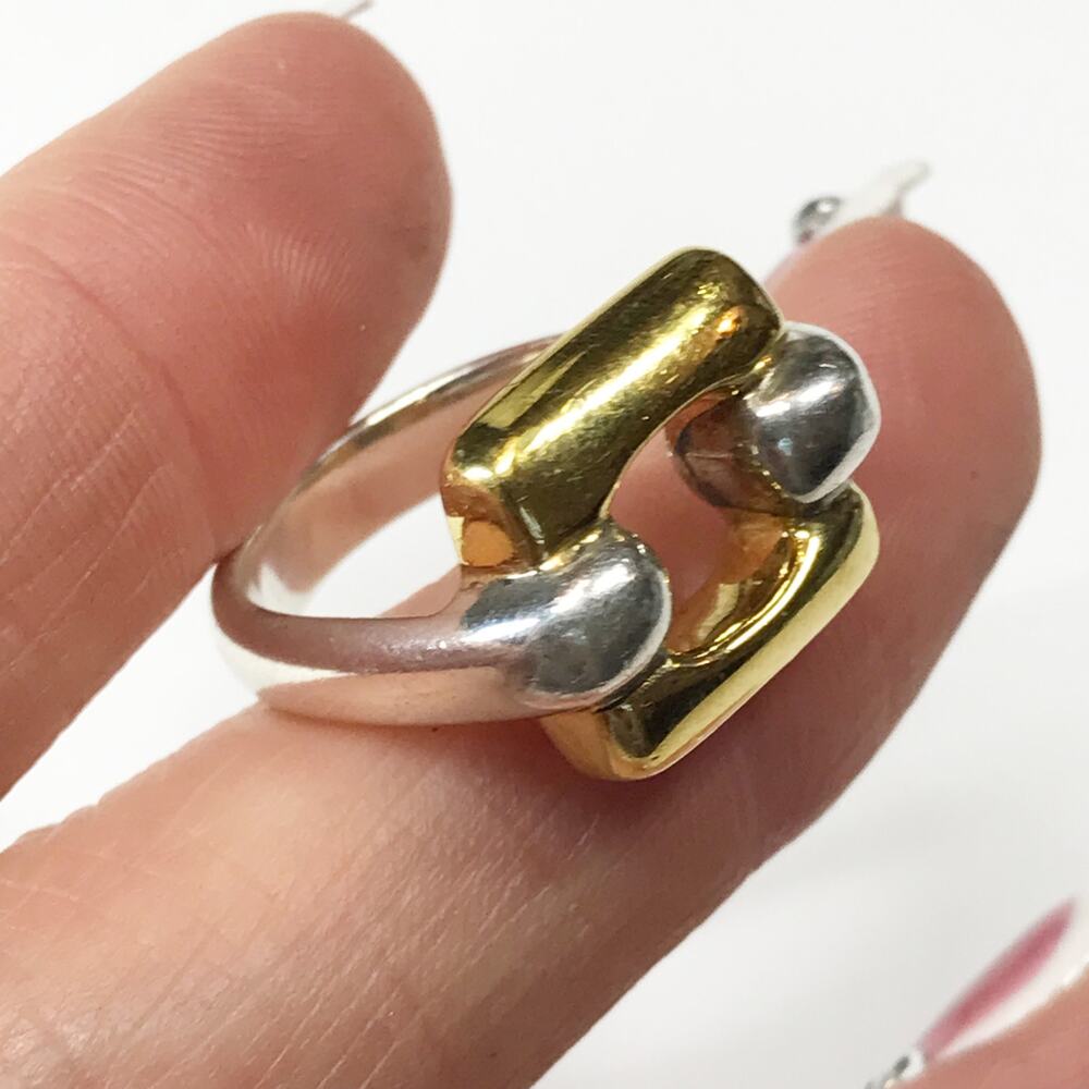 VTG Tane Mexico Two Tone Gold Plate Sterling Silver Modernist Puffy Chunky Ring - Picture 10 of 16